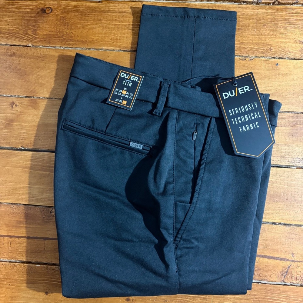DUER Smart Stretch Slim Pants Men 30x34 Black MPHS1516 Technical Workwear NEW‎